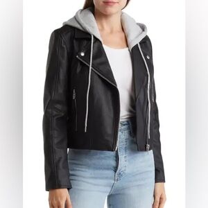 Blank NYC Faux Leather Hooded Crop Moto Jacket Size XL
